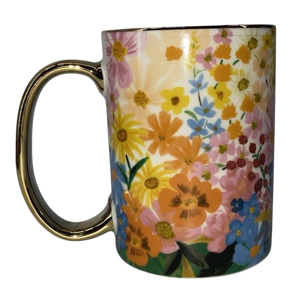 Anthropologie Rifle Paper Co. Floral Garden Gold Handle Marguerite Mug